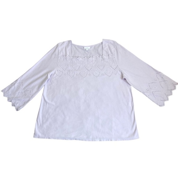 J. Jill Eyelet Trim 3/4 Bell Sleeve Square Neck Top Blouse Pale Lilac Sz XL NWT - Picture 6 of 14